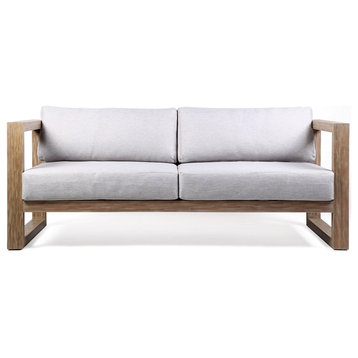 Paradise Outdoor Light Eucalyptus Wood Sofa with Grey Cushions
