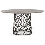 Four Hands - Arden Dining Table - Interlocking hexagons add airy, geometric interest. A clean, round concrete top is supported by a caged base with the glint of antiqued, rubbed steel.
