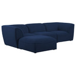 Meridian Furniture - Miramar Linen Textured Fabric  4-Piece Modular L-Shaped Sectional, Navy - Unwind and let your cares float away while you're curled up in the welcoming confines of this Miramar Modular Sectional. This sophisticated modular sectional is made from premium materials with a solid frame that ensures durability and long-lasting service life. The soft navy linen textured upholstery on this modular sectional makes it feel super indulgent against the skin. Pair this sectional with other items in the Miramar collection for a complete lookthe latches underneath make pairing a snap.