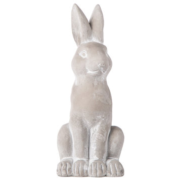 Cement Sitting Bunny Figurine Washed Concrete Gray Finish