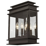 LIVEX LIGHTING - LIVEX LIGHTING 20204-07 Princeton 3-Light Wall Lantern, Bronze - LIVEX LIGHTING 20204-07 Princeton 3-Light Wall Lantern, BronzeThe Princeton collection is a fresh interpretation of the classic English pocket lantern. Hand crafted solid brass, Princeton fixtures are built for lasting beauty. This outdoor wall light features a bronze finish and clear glass. This old world charm is built to last.Collection: PrincetonStyle: TraditionalFinish: BronzeMaterial: Hand crafted Solid BrassGlass/Shade Type: Clear GlassDimension: 12.5"(W) x 15.25"(H) x 5.75"(Ext.)Bulb: (3)60 Candelabra Base(Not Included)Backplate Size: 8.75" W x 8.75" HTTM (height from top of fixture to mounting): 7"Suitable for Dry Locations: YesSuitable for Damp Locations: YesSuitable for Wet Locations: YesUplight or Downlight: NoADA Compliant: NoHand Crafted Solid Brass Outdoor Fixture. Stainless Steel Polished Chrome Reflector.