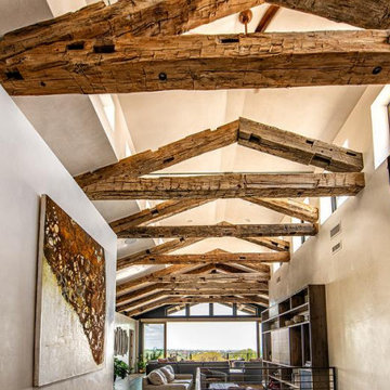 Living Room Hand-Hewn Timbers | New Mexico