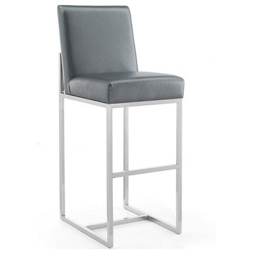 Element 29" Faux Leather Bar Stool, Graphite and Polished Chrome