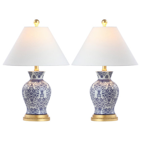 Xia 21" Ceramic/Iron Classic Modern LED Table Lamp, Blue, Set of 2