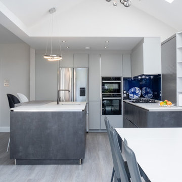 Modern Open Plan Kitchen with Island in Hatch End