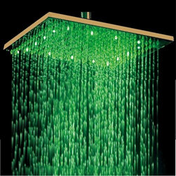 16" Gold Tone Square Color Changing LED Rain Shower Head - Showerheads And Body Sprays
