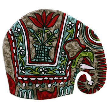 NOVICA Marching Elephant In Red And Chain Stitched Wool Tea Cozy
