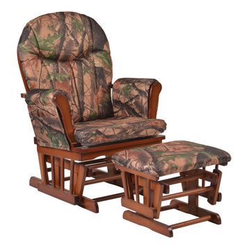 Home Deluxe Fabric Cushion 2-Piece Glider Chair and Ottoman Set, Camouflage