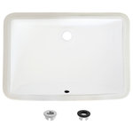 Stylish - 21.25"W x 14.5"D White Rectangular Undermount Bathroom Sink - Sleek, high-gloss rectangular sink crafted from durable, non-porous white porcelain with a baked-on glaze for effortless cleaning and lasting shine. Its elegant lines maximize counter space for both traditional and modern bathroom designs. Designed for undermount installation in cabinets 22&Prime; and wider, the P-203 fits a 1&frac34;&Prime; drain (pop-up drain not included) and includes two overflow rings in Polished Chrome and Matte Black. cUPC-certified and backed by a limited lifetime warranty