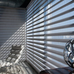 Contemporary Metallic Media Room Custom Window Window Shadings by Hunter Douglas - Window Treatments