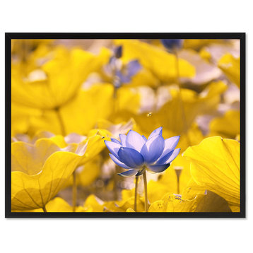 Yellow Lotus Flower Print on Canvas with Picture Frame, 28"x37"