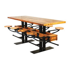 Pub Table with Attached Seats and Oak Top