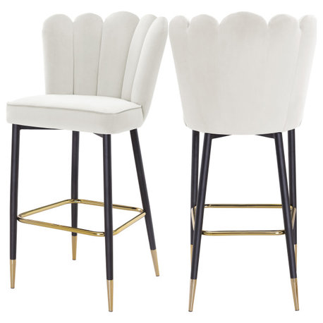 Lily Velvet Bar Stools With Matte Black Metal Legs (Set of 2)