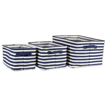 Herringbone Woven Cotton Laundry Bin Stripe French Blue Rectangle Asst, Set Of 3