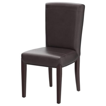 Set of 2 Dining Chair, Birchwood Legs With Padded Bicast Leather Seat, Brown