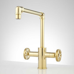 Edison Single Hole Dual Handle Kitchen Faucet - Polished Brass - Kitchen Faucets