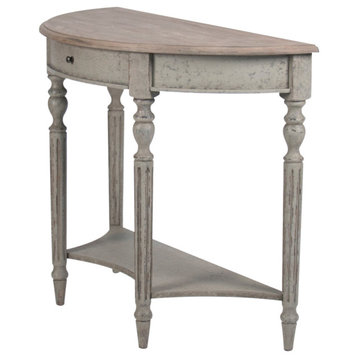 Demi Lune Wall Console, Reclaimed Top, Faux Olive Green Base