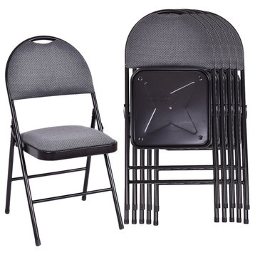 Costway Set of 6 Folding Chairs Fabric Upholstered Padded Seat Metal Frame