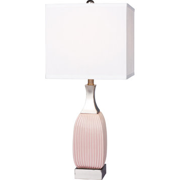 Vertically Ribbed Metal Table Lamps - Blush, Nickel