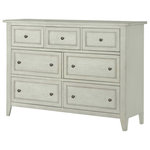Magnussen - Magnussen Raelynn Drawer Dresser in Weathered White - A fresh Weathered White finish on cathedral ash veneers and hardwoods contrasts simple Weathered Bronze pulls to create timeless comfort in Raelynn. Climb into the clean and crisp feel of gorgeous Irish linen in the perfectly tailored panel bed which showcases the beveled panel and bead moulding detail that classifies this collection as updated Shaker. Traditional and transitional at once, Raelynn is the ideal cottage collection that is equally as at home in the suburbs.
