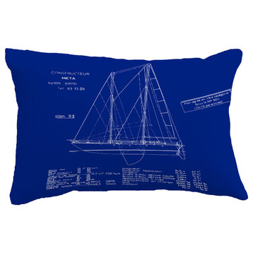 Sail Plan Geometric Print Pillow With Linen Texture, Blue Print Blue, 14"x20"