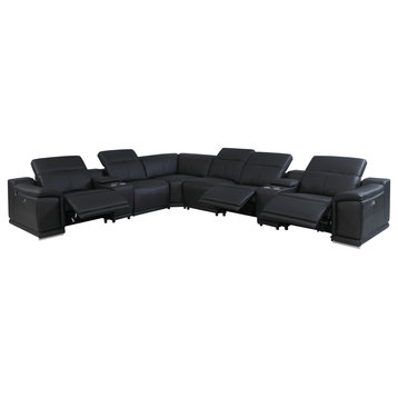Frederico Genuine Italian Leather 8-Piece 2 Console 3-Power Reclining Sectional, Black
