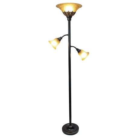 3-Light Floor Lamp With Scalloped Glass Shades, Restoration Bronze