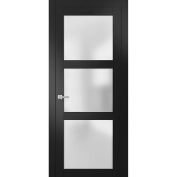 Solid French Door Frosted Glass 28 x 96, Lucia 2552 Matte Black