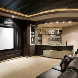 Home theater - transitional beige floor home theater idea in Perth