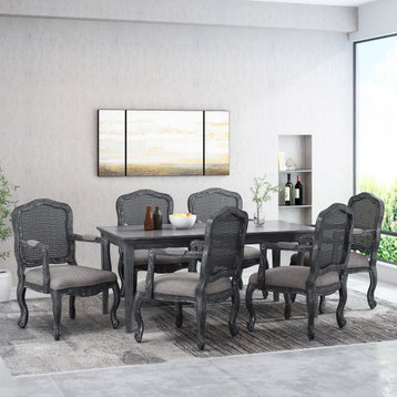 Biorn French Country Upholstered Dining Armchair, Grey, Set of 6