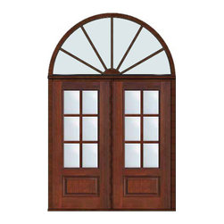 Prehung French Transom Double Door 80 Fiberglass 3/4 Lite 6 Lite - Patio Doors