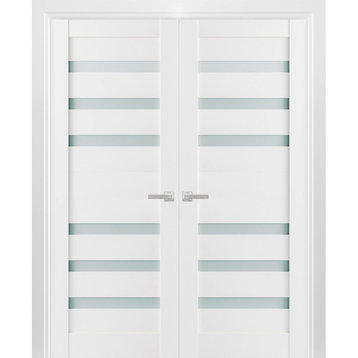 French Double Doors 48 x 80 Frosted Glass, Quadro 4266 White, Hall Bedroom