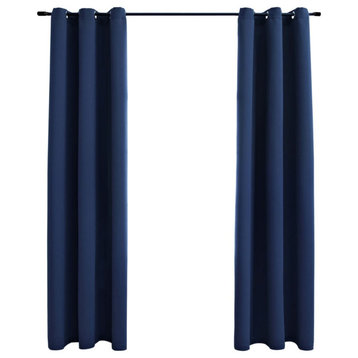 vidaXL Blackout Curtains With Rings 2-Piece Navy Blue 37"x84" Fabric