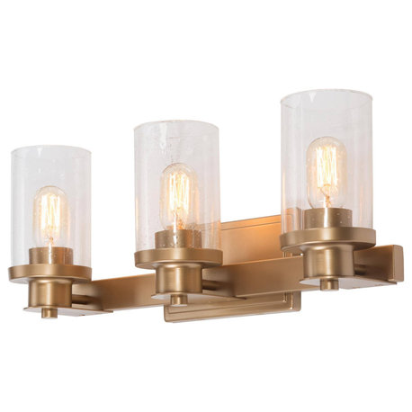 LNC 3-Light Gold Modern Bathroom Vanity Light, Seeded Glass