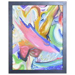 Rains Gallery - Original Art, Abstract Oil Painting "Hiding In The Lord" by Henry Brown - This is an amazing original abstract painting by Henry Brown titled “Hiding in The Lord” (2006) painted with oil on canvas. These wonderfully colorful art incorporate hues of blues, black, red, dark fuchsias, pinks, cream, white, purple and green, in a wavy motion which brings the pictures to life. This painting is being presented in a ¾ inch black wooden frame. " Hiding In The Lord" is signed and dated by Brown on the front.