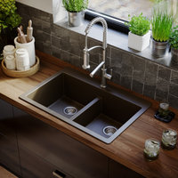 Karran 33" Top Mount Double Equal Bowl Quartz Kitchen Sink, Brown