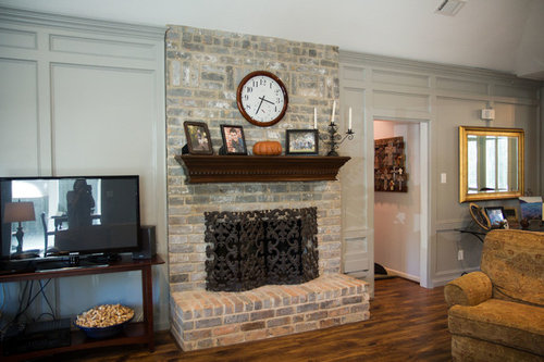 Painted judges paneling, block paneling living room before and after