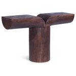 Meridian Furniture - Tee Console Table, Brown - Enliven your space with the brown Tee console table, crafted from solid acacia wood and featuring a sleek brown walnut finish. Its art deco design and eye-catching T-shape make it a stunning addition for displaying collectibles or other items. This hard-to-ignore table complements various decor styles, offering both artful form and valuable function. Bring a touch of sophistication and a focal point to your living area with the Tee console table, a versatile and stylish choice for showcasing your cherished items.