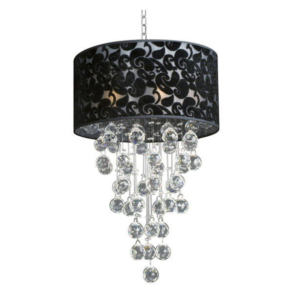 Crystal Chandelier with Large Black Shade & Pink Crystal Stars Crystal Chandelier with Large Black Shade & Pink Crystal Stars