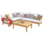 Teak Deals - 5-Piece Atnas Teak Sectional Sofa Set, Astoria Lagoon Sunbrella Cushion - Choose your Sunbrella fabric color from the swatch shown in 2nd picture.