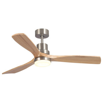 52" Modern LED Wooden Ceiling Fan, Metal, 42.1x16.5", Light Wood Blades
