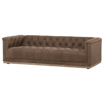 Maxx Umber Brown Leather Modern Tufted Sofa