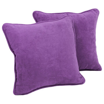 18" Double-Corded Solid Microsuede Square Throw Pillows, Set of 2, Ultra Violet