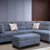 Diego Fabric Sectional Sofa With Right Facing Chaise, Storage Ottoman, Gray