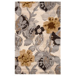 Jaipur Living - Jaipur Living Petal Pusher Handmade Floral Multicolor/White Area Rug, 9'x12' - This hand-tufted area rug delivers artistic charm with rich and moody hues. Watercolor blooms in gray, brown, and gold create a large-scale design on the off-white backdrop, while the wool and viscose blend lends a sumptuous feel underfoot.
