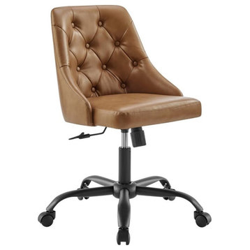 Modway Distinct Faux Leather Tufted Office Swivel Chair in Black and Tan