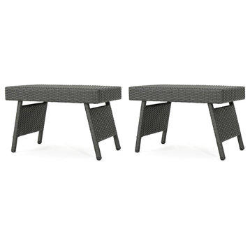 Olivia Outdoor Wicker Folding Side Table, Gray, Set of 2