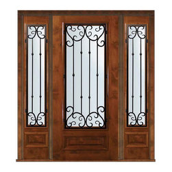 Pre-hung Sidelites Door 80 Alder Valencia 3/4 Lite Wrought Iron - Front Doors