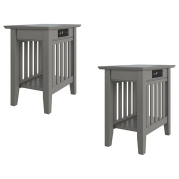 Afi Mission Solid Hardwood Side Table With USB Charger Set of 2 Gray