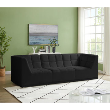 Relax Velvet Upholstered 3-Piece Modular Sofa, Black